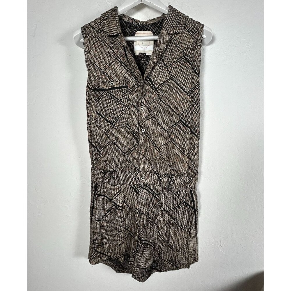Anthropologie Hei Hei Womens Sleeveless Nova Romper Small Black/Tan Pockets NWOT